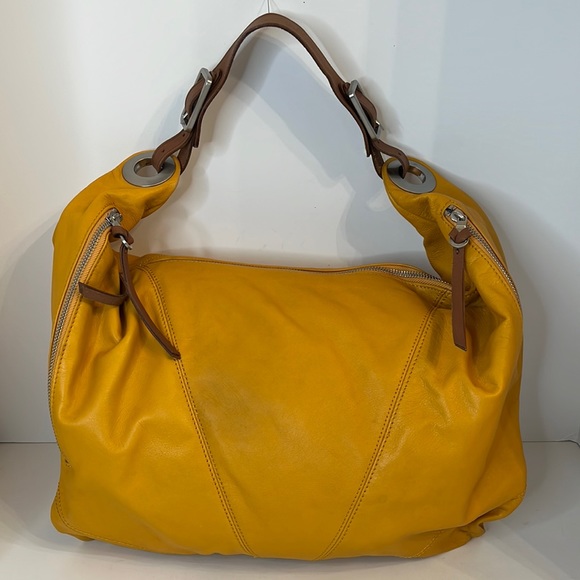 christopher kon Handbags - CHIRSTOPHER KON MUSTARD YELLOW LEATHER BIG HOBO HAND BAG